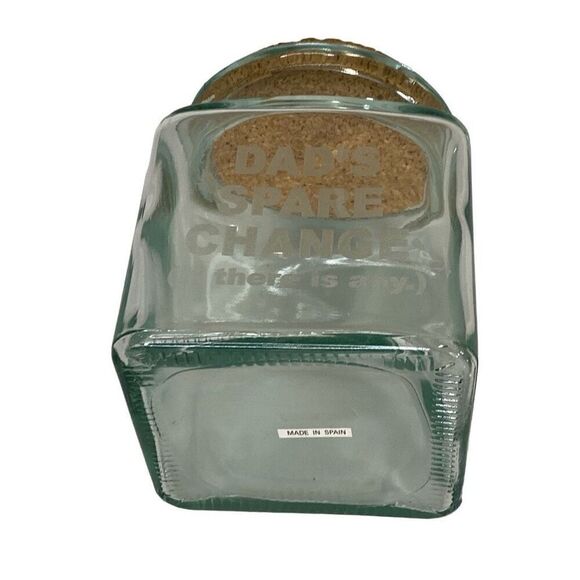 Dad’s Spare Change Jar Cork Lid Thick Clear Glass Made in Spain 5”x5”x7” READ - Picture 2 of 6